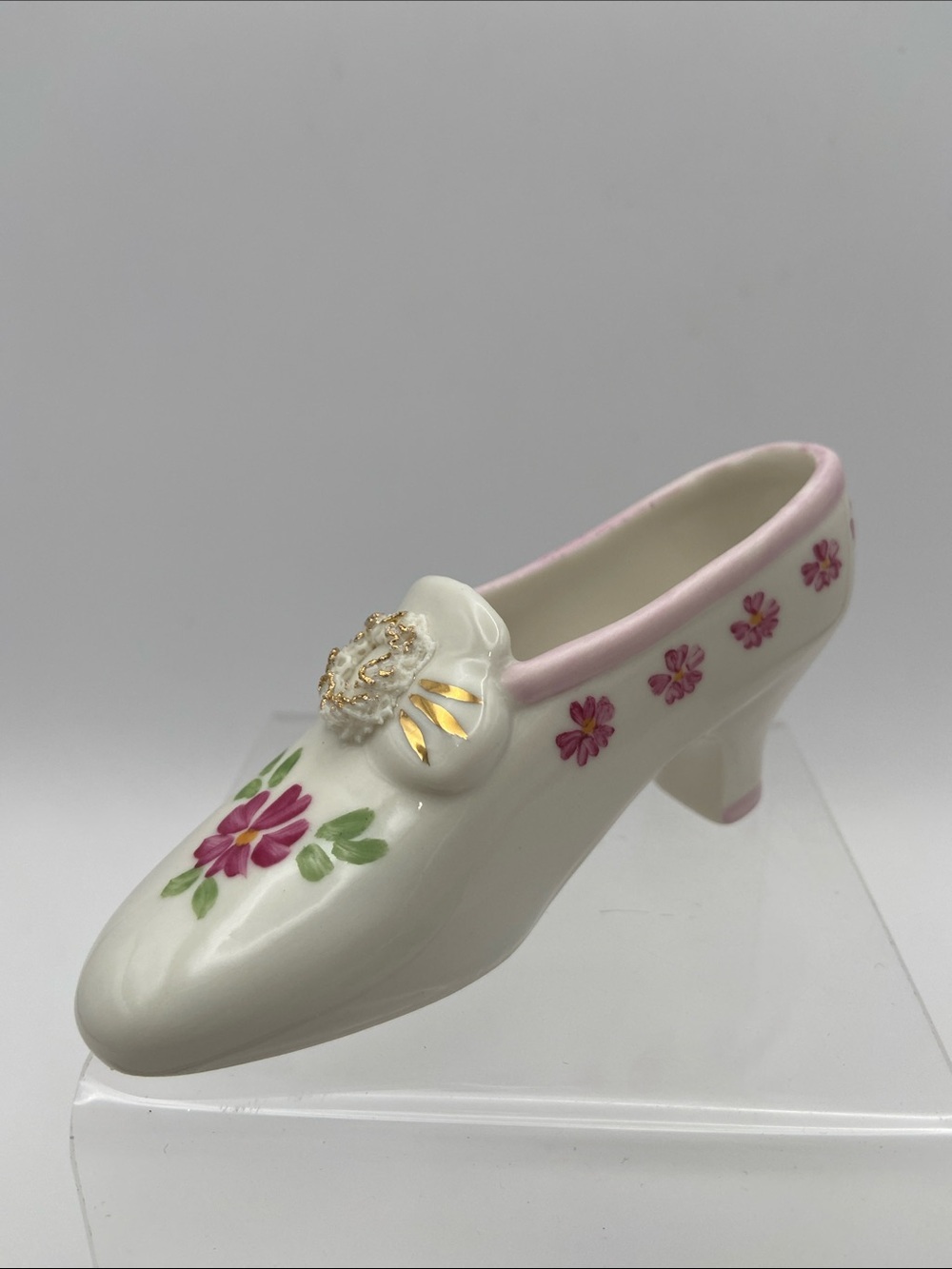 Irish Dresden Hand Painted Porcelain Pink Lady Slipper Miniature Figurine